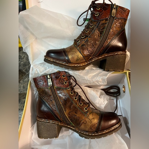 L'Artiste 35 5 Leather Lace-Up Boots Fallinluv Brown Renaissance Boho Hippie - Picture 1 of 11